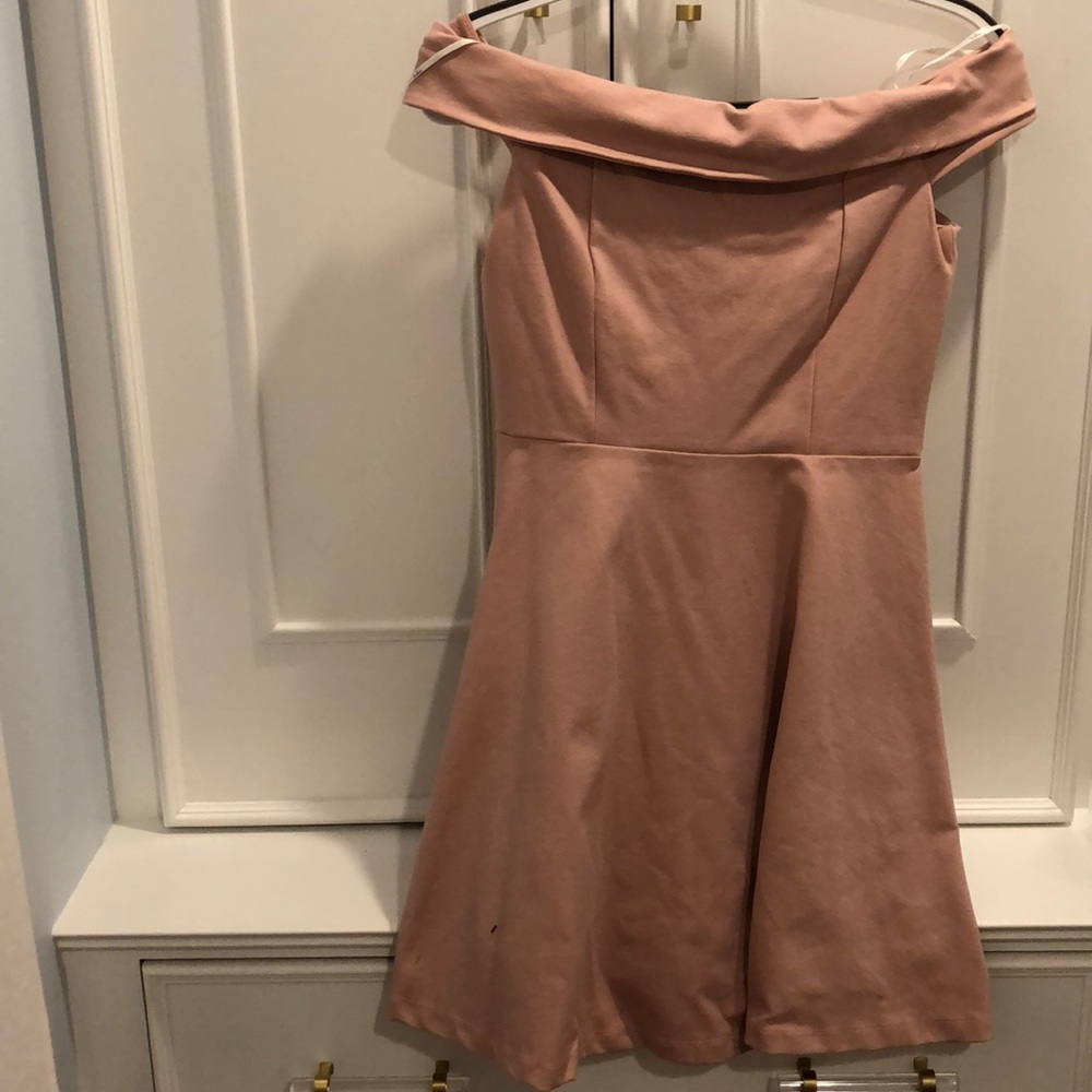Lulu’s Off the Shoulder Blush Dress